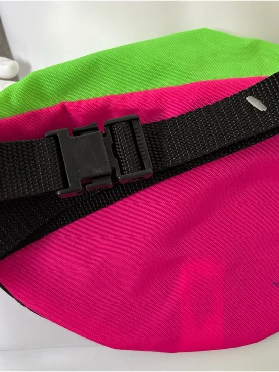 Neon Patterned Black Waist Bag with Lime Green Top 80s-90s vibes! Unisex! - Picture 4 of 14